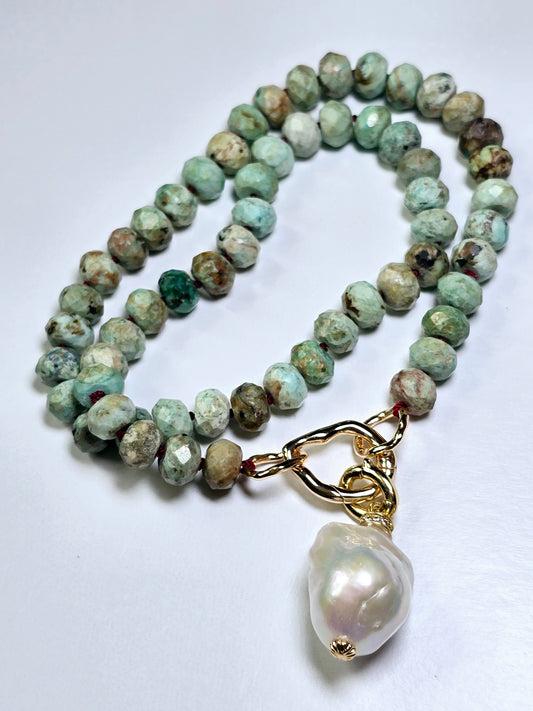 Peruvian Turquoise - Freshwater Baroque Pearl Necklace