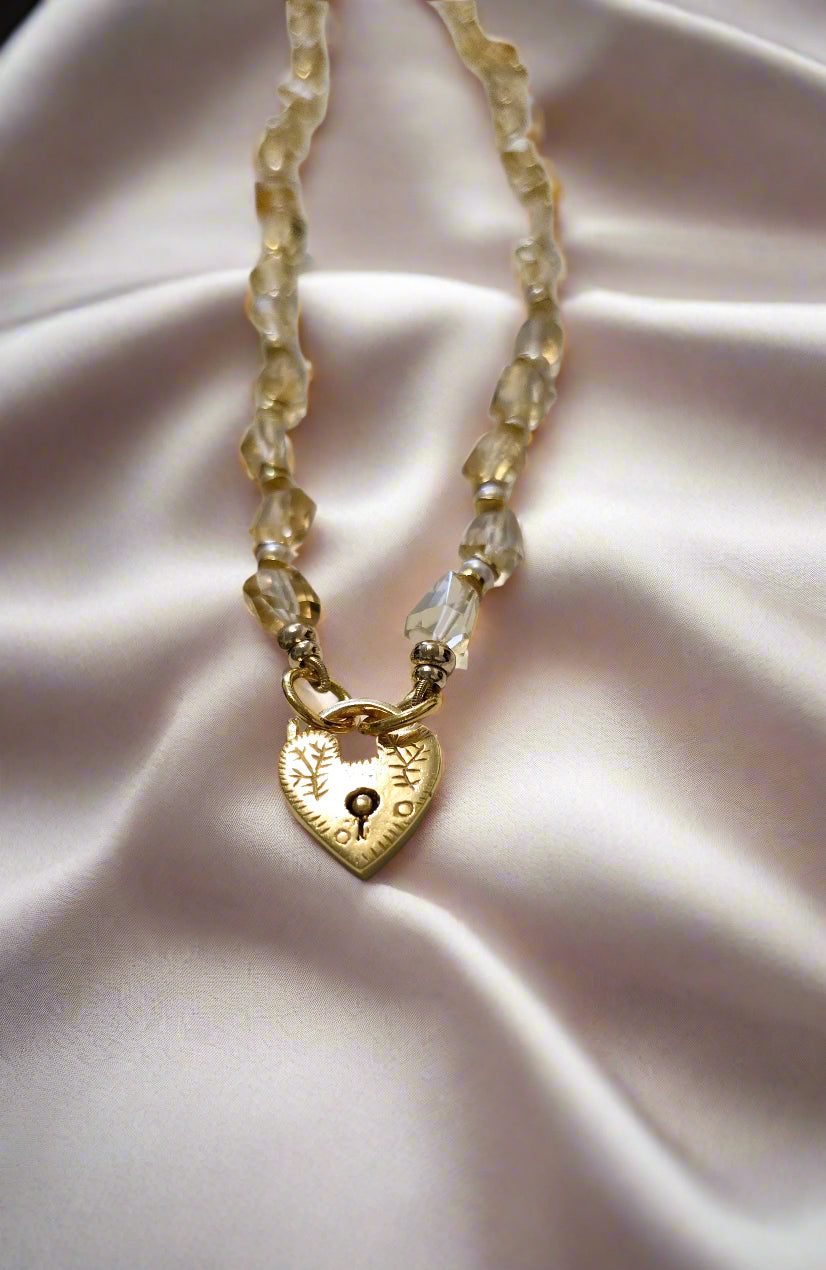 Citrine & Pearl, Heart Pendant Necklace